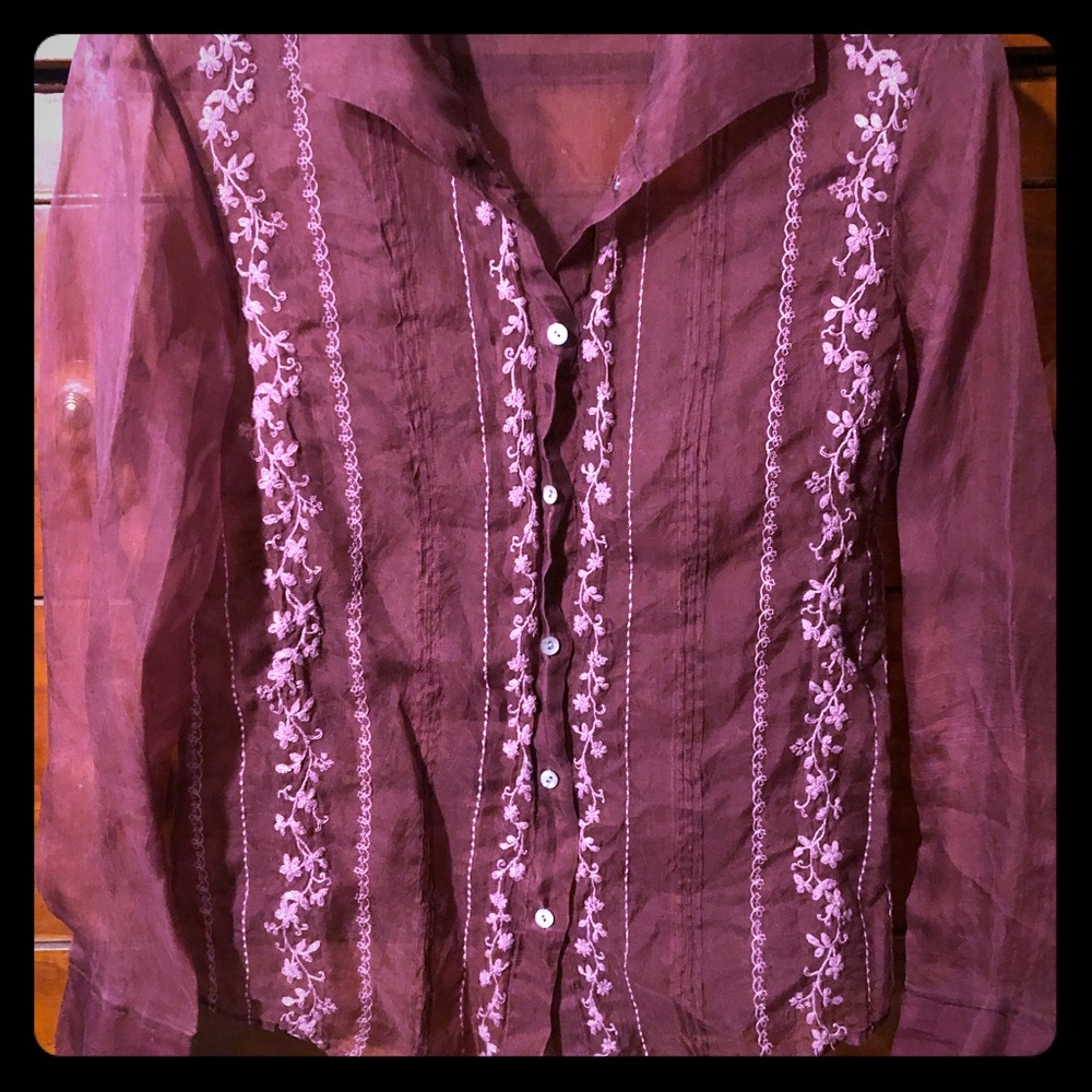 Sundance Button Down Maroon Sheer Shirt